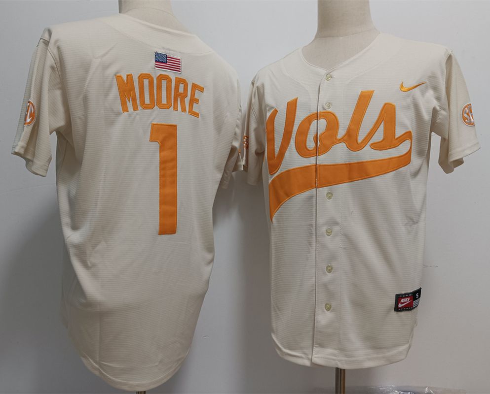Men Tennessee Volunteers #1 Moore White Nike 2025 NCAA Jersey->ncaa teams->NCAA Jersey